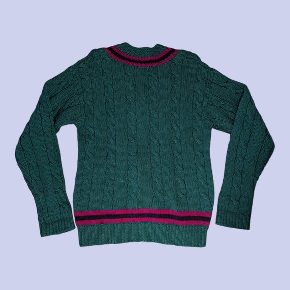 Gap | Vintage Women's Shetland Wool Cable Knit V-Neck Sweater Green Small - Picture 2 of 4